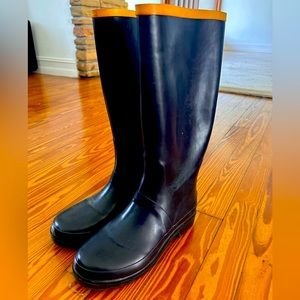 Marc Jacobs Tall Rubber Rain Boots Size 39/8.5 Blur Orange Wellies Comfy Dry.